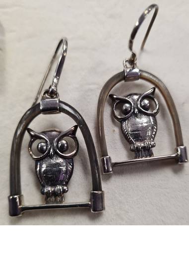 Sterling Silver Owl Hoop Earrings